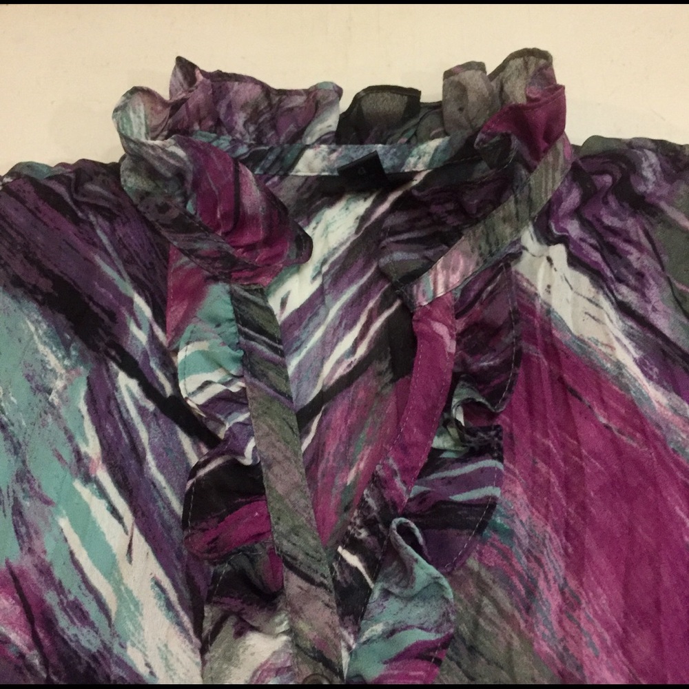 Sheer Pleated Print Ruffled